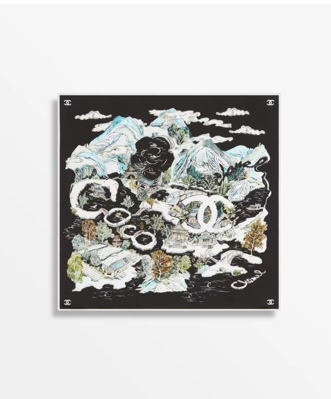 NO:542474,New Xiaoxiang [90 Square Scarf of West Lake] Chanel CHANEL high-end handicraft workshop series is fantastic and cinematic, inspired by the Chinese ebony lacquered screen collected by Gabrielle Chanel. On a screen in her private apartment in 31, Kangpeng Street, Paris, depicting the scenery of Hangzhou and the panoramic view of the legendary West Lake. Last December, this series press conference was held in West Lake, Hangzhou, inviting us to embark on a dreamy journey. Size 90x90cm high-end silk scarf, high-end scarf, chanel, chanel, real silk19860909批 新款小香【西湖风光90方巾】 香奈儿CHANEL高级手工坊系列作品梦幻而极具电影感,灵感来自嘉柏丽尔·香奈儿收藏的中国乌木漆面屏风.在她巴黎康朋街31号私人寓所书房内的一面屏风上,描绘着杭州的风光与传奇西湖的全景.去年12月,本系列发布会于杭州西湖举行,邀请我们踏上一段梦幻的旅程. 尺寸90x90cm 真丝高版本围巾,高版本围巾,chanel,chanel,real silk,scarf