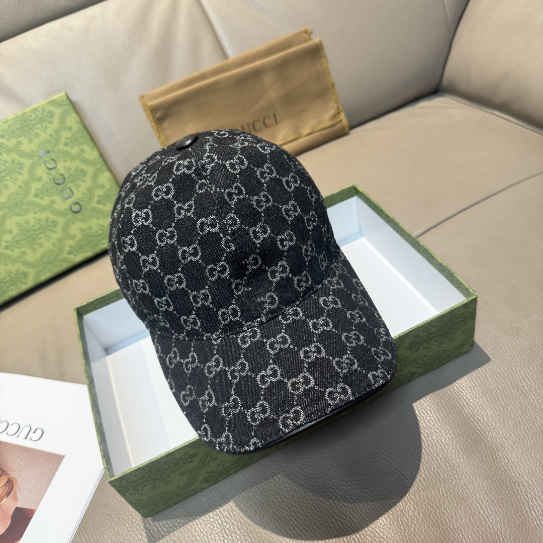 Gucci 配盒子布袋 Gucci(古奇) 棒球帽 双G牛仔提花 设计 1:1开模订制 牛仔布料+头层牛皮
