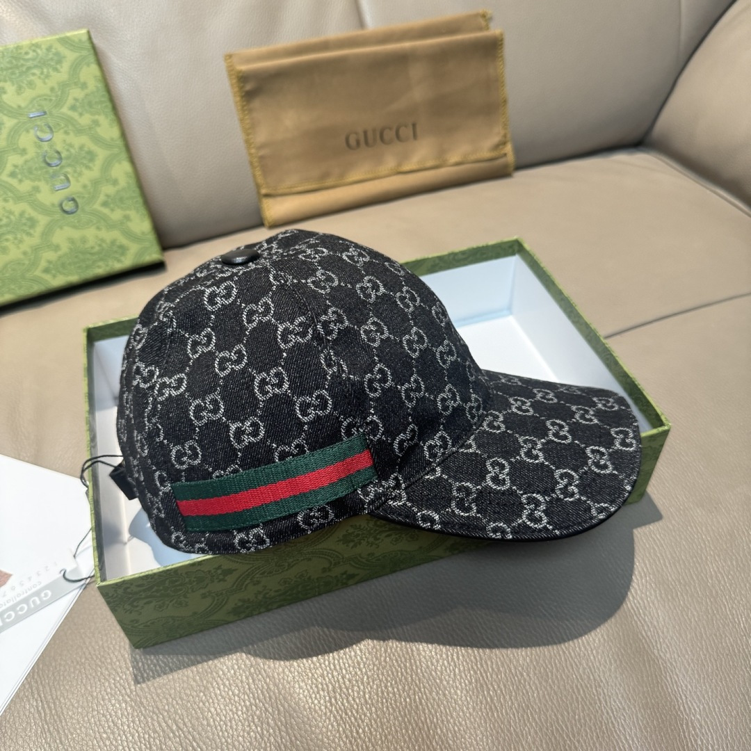 Gucci 配盒子布袋 Gucci(古奇) 棒球帽 双G牛仔提花 设计 1:1开模订制 牛仔布料+头层牛皮