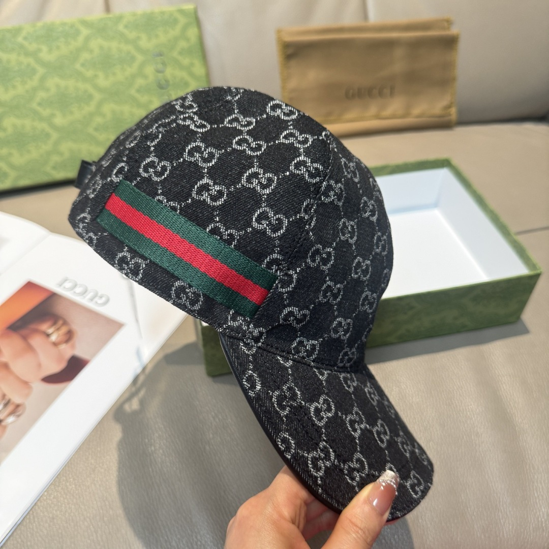 Gucci 配盒子布袋 Gucci(古奇) 棒球帽 双G牛仔提花 设计 1:1开模订制 牛仔布料+头层牛皮