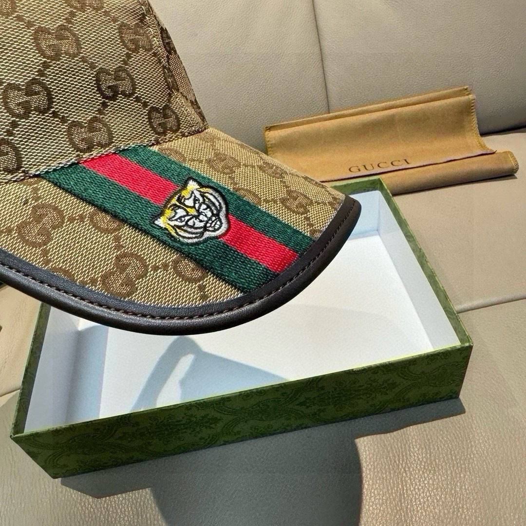 配盒子布袋，Gucci(古奇)新款原单棒球帽， 虎头织带，1:1开模订制，重工刺绣，细节可媲美专柜，原版