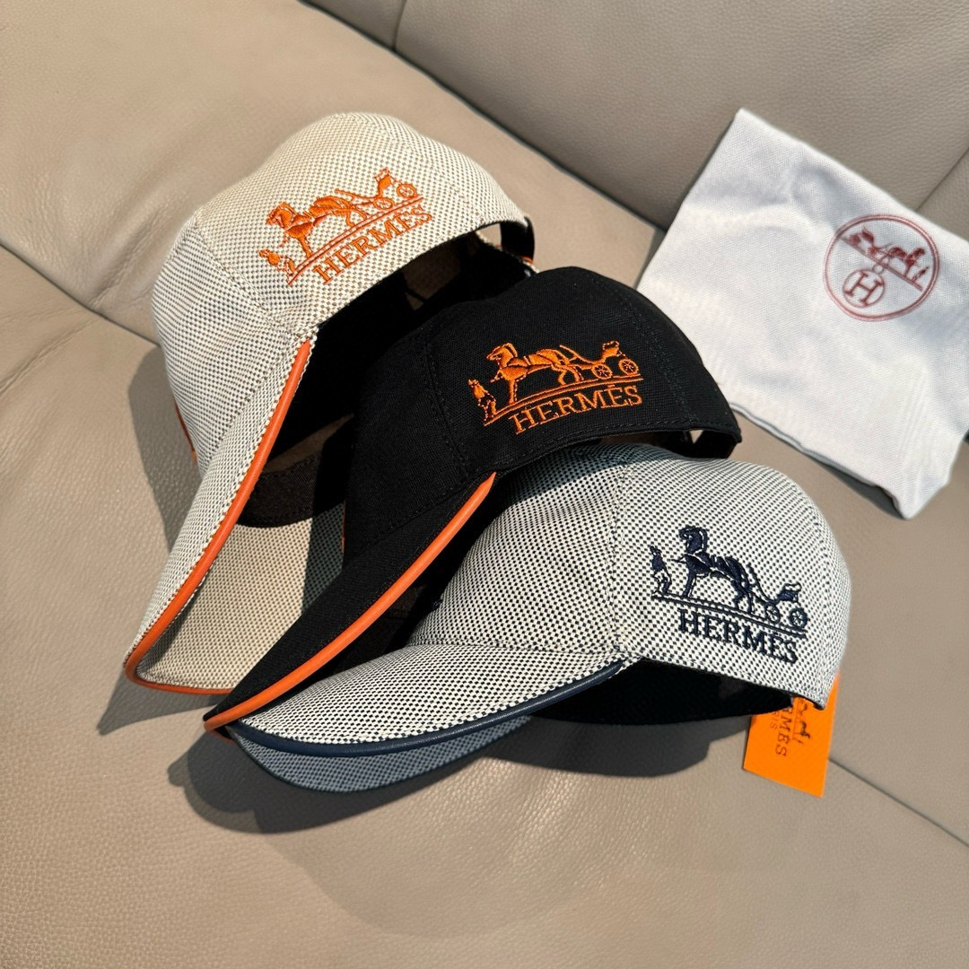 配盒子布袋，HERMÈS (爱马仕)原单棒球帽，经典H，正品开模订制，原版透气帆布面料+头层牛皮，原厂精