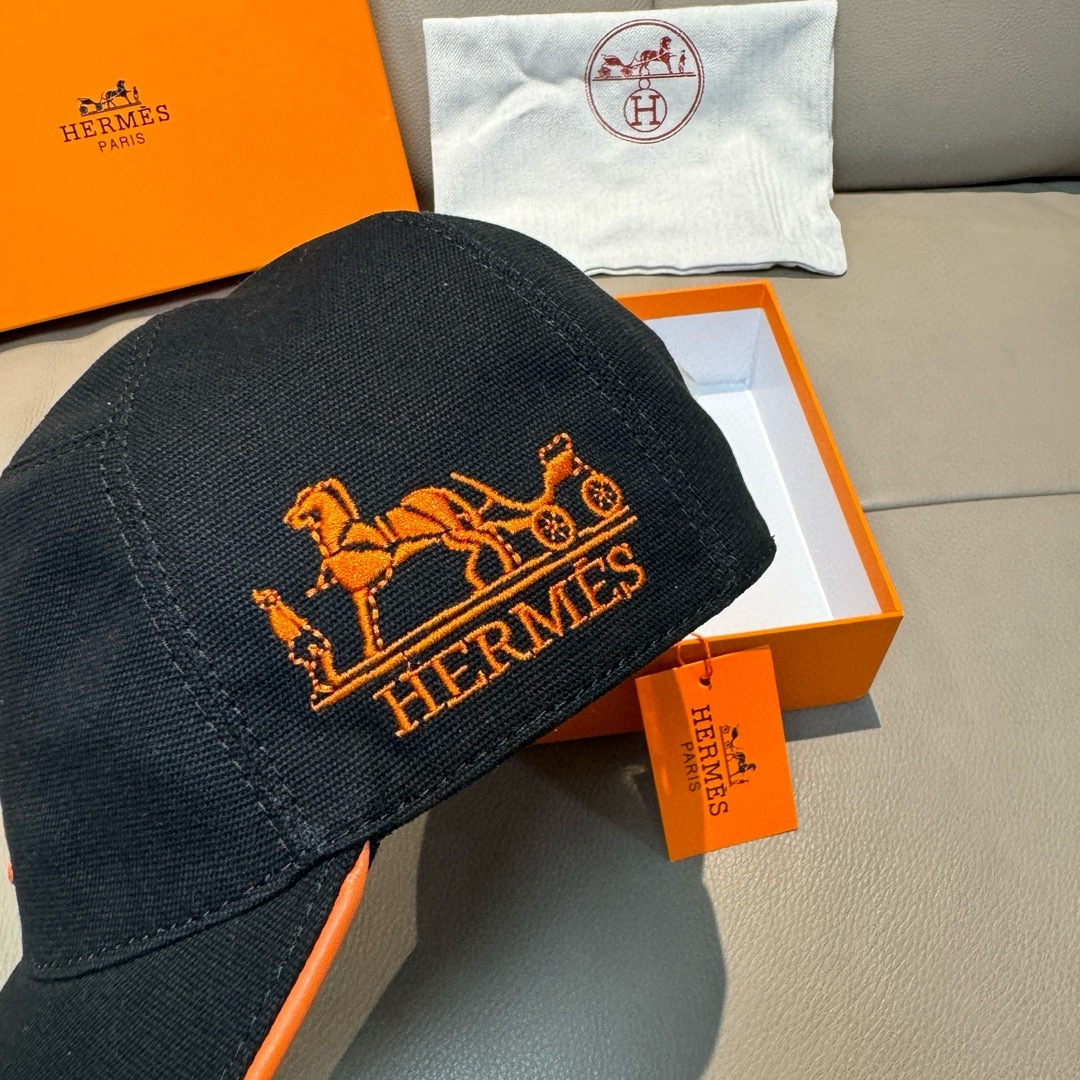 配盒子布袋，HERMÈS (爱马仕)原单棒球帽，经典H，正品开模订制，原版透气帆布面料+头层牛皮，原厂精