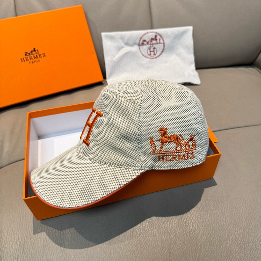 配盒子布袋，HERMÈS (爱马仕)原单棒球帽，经典H，正品开模订制，原版透气帆布面料+头层牛皮，原厂精