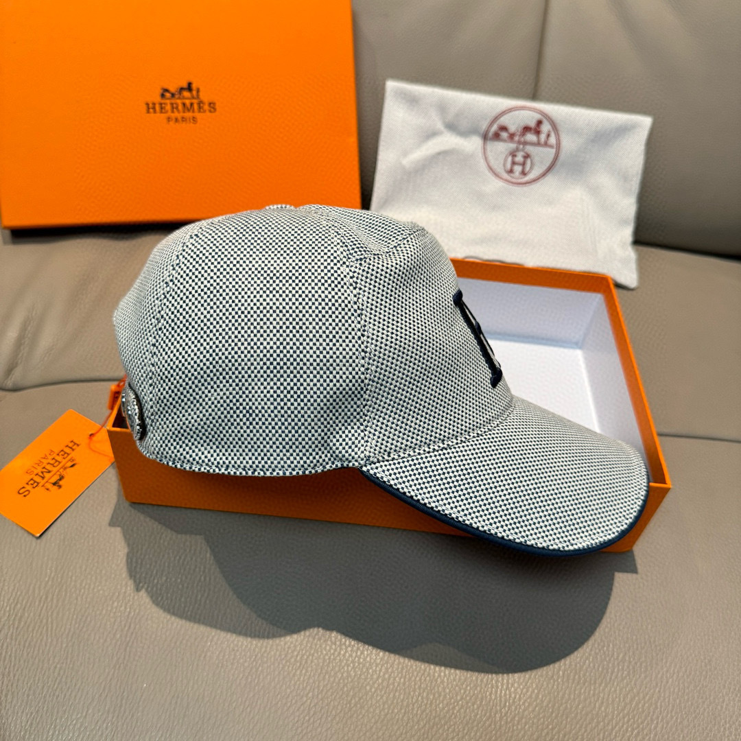 配盒子布袋，HERMÈS (爱马仕)原单棒球帽，经典H，正品开模订制，原版透气帆布面料+头层牛皮，原厂精