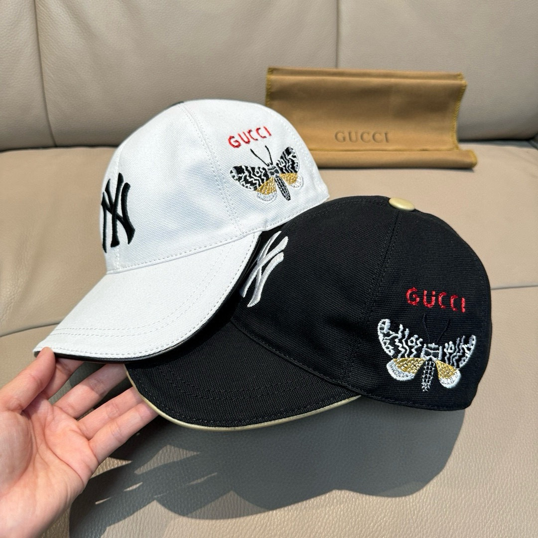 配盒子布袋，NY&Gucci(古奇)合作款，最新款原单棒球帽，1:1开模订制，重工刺绣，细节可媲美专柜，