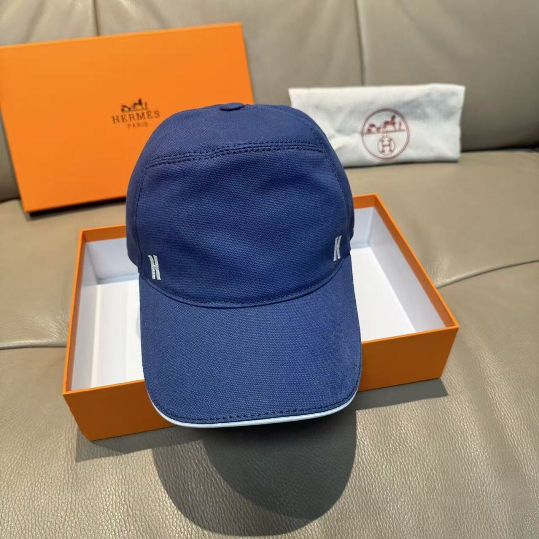 配盒子布袋，HERMÈS (爱马仕)原单棒球帽，经典H，正品开模订制，原版透气帆布面料+头层牛皮，原厂精