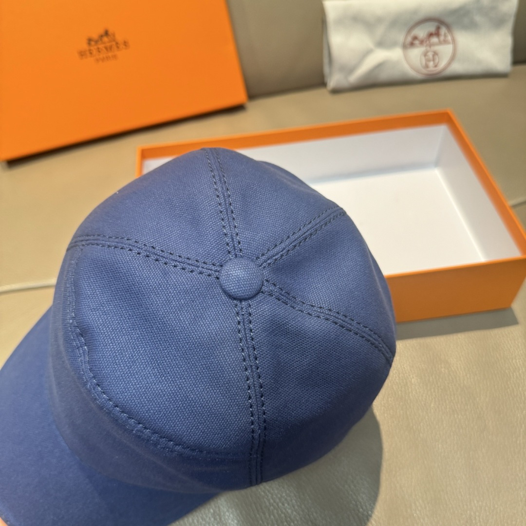 配盒子布袋，HERMÈS (爱马仕)原单棒球帽，经典H，正品开模订制，原版透气帆布面料+头层牛皮，原厂精