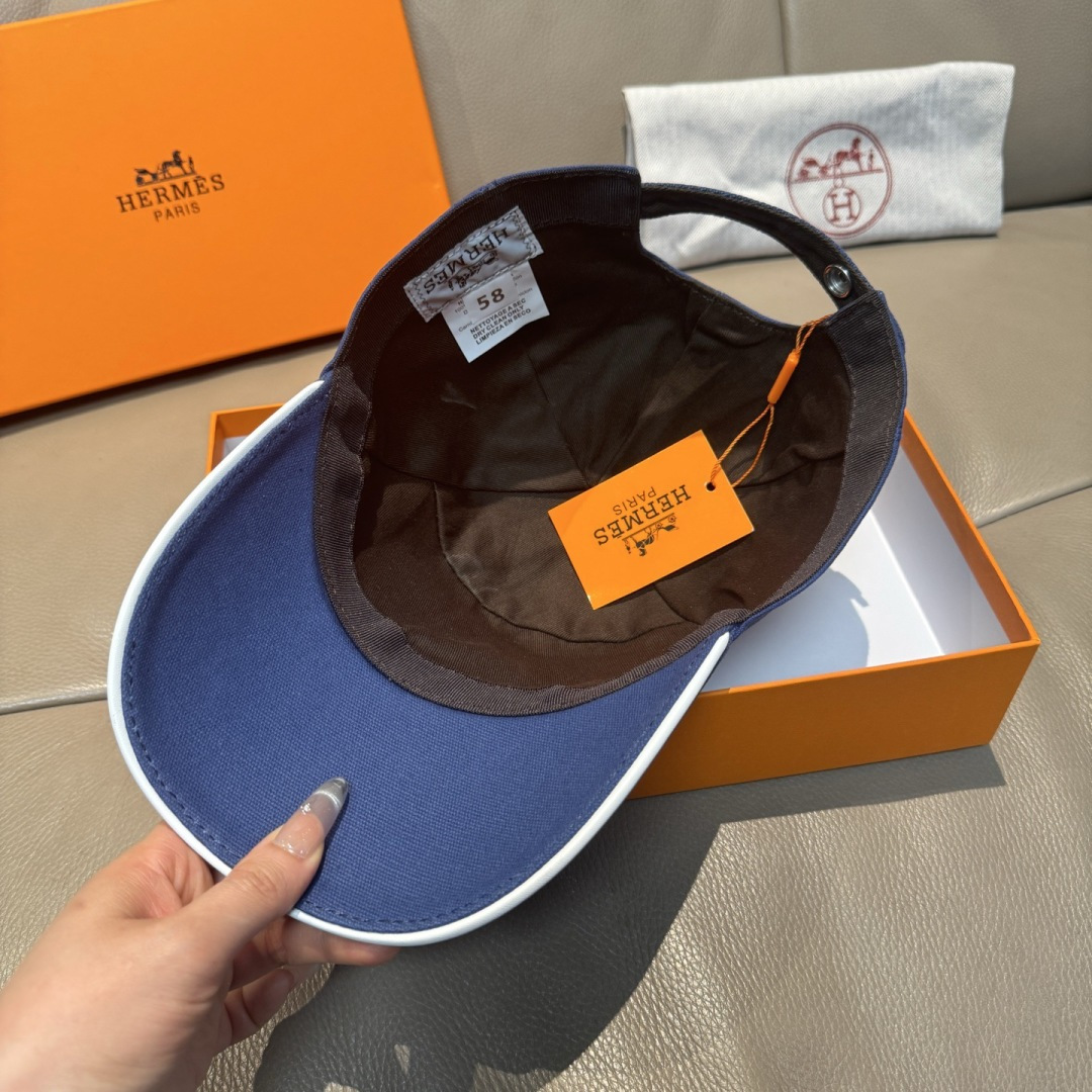 配盒子布袋，HERMÈS (爱马仕)原单棒球帽，经典H，正品开模订制，原版透气帆布面料+头层牛皮，原厂精