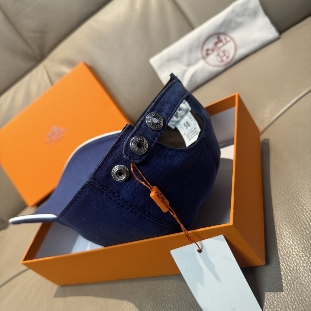 配盒子布袋，HERMÈS (爱马仕)原单棒球帽，经典H，正品开模订制，原版透气帆布面料+头层牛皮，原厂精
