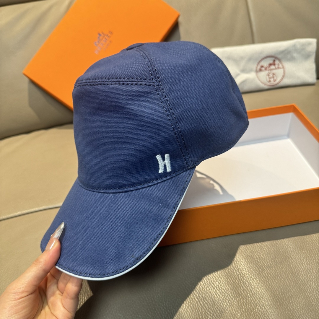 配盒子布袋，HERMÈS (爱马仕)原单棒球帽，经典H，正品开模订制，原版透气帆布面料+头层牛皮，原厂精