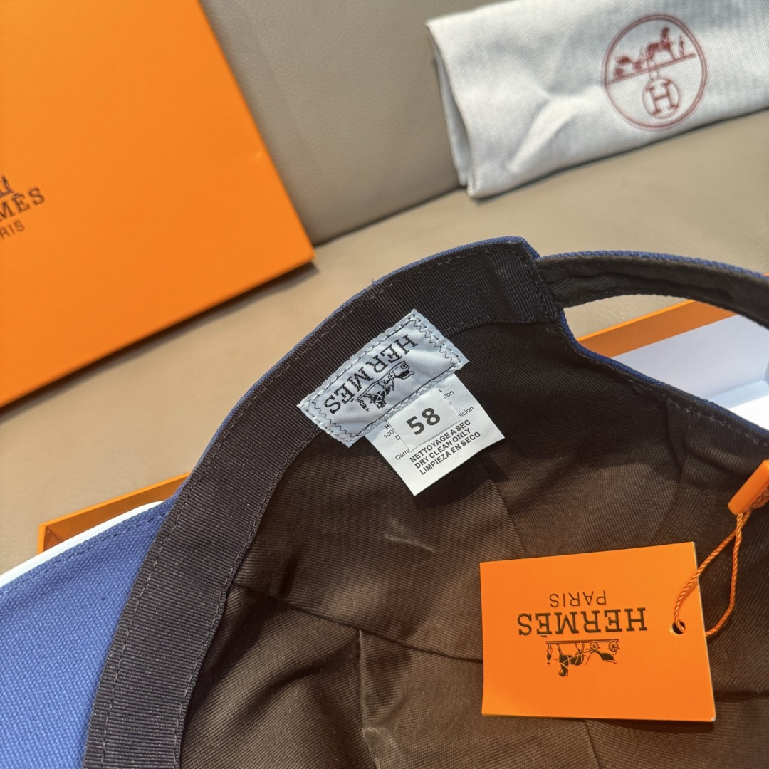 配盒子布袋，HERMÈS (爱马仕)原单棒球帽，经典H，正品开模订制，原版透气帆布面料+头层牛皮，原厂精