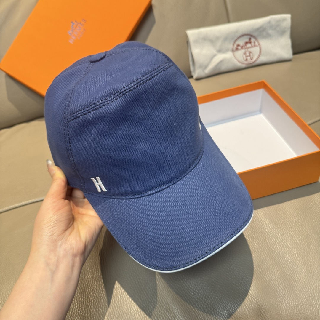 配盒子布袋，HERMÈS (爱马仕)原单棒球帽，经典H，正品开模订制，原版透气帆布面料+头层牛皮，原厂精