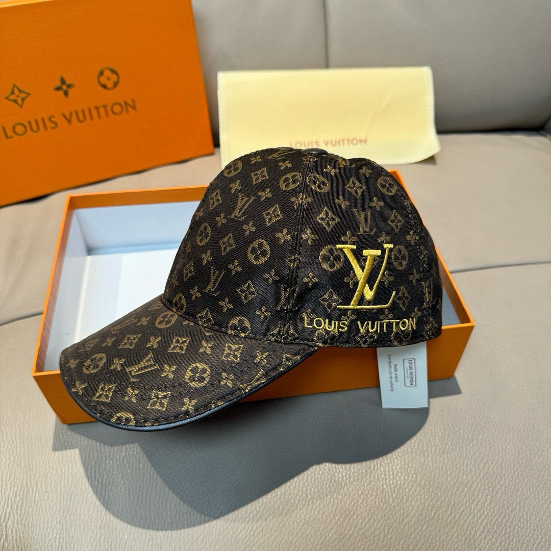 新款出货配盒子布袋，LV(路易威登)新款原单棒球帽，老花刺绣，1:1开模订制，原版老花面料，重工刺绣，做
