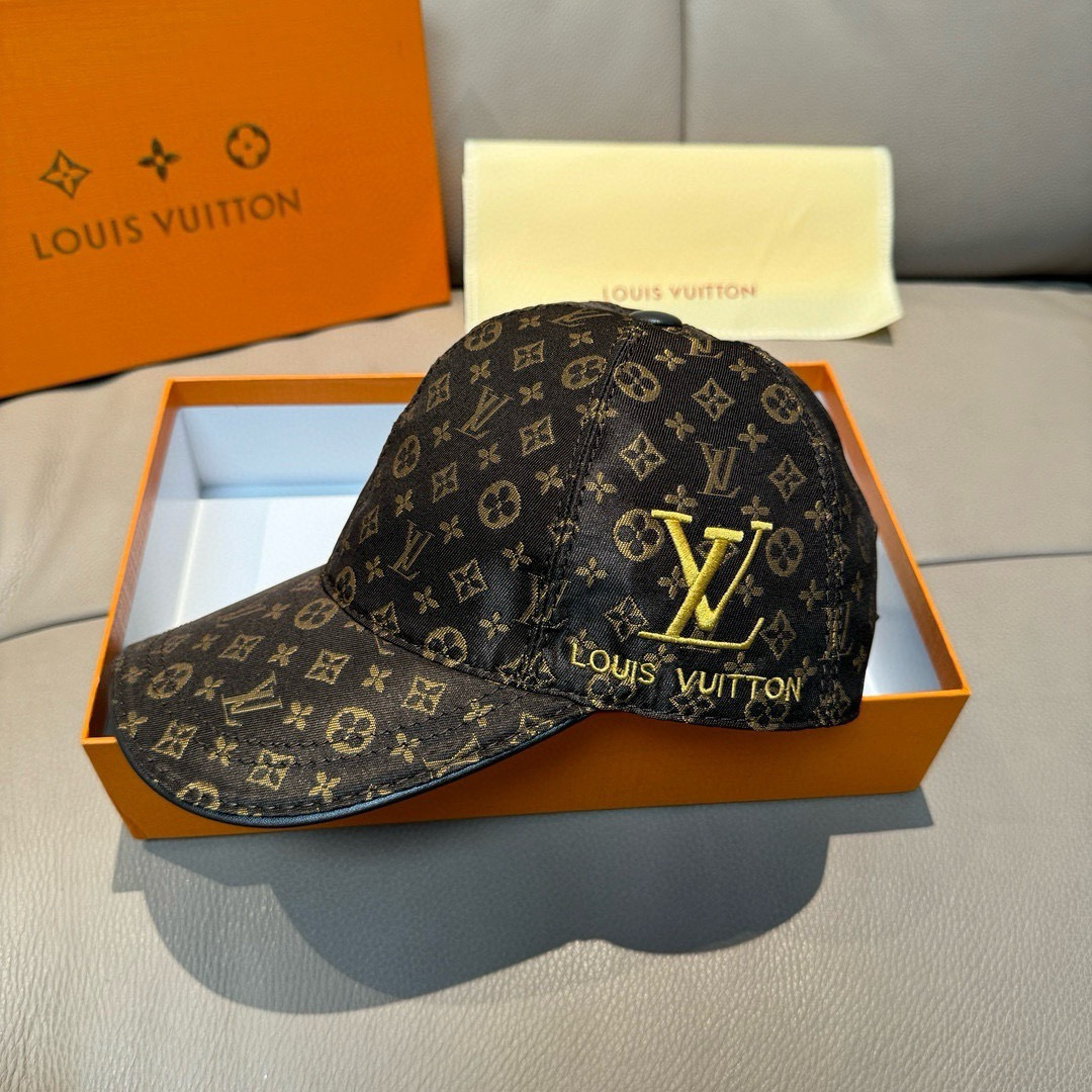新款出货配盒子布袋，LV(路易威登)新款原单棒球帽，老花刺绣，1:1开模订制，原版老花面料，重工刺绣，做