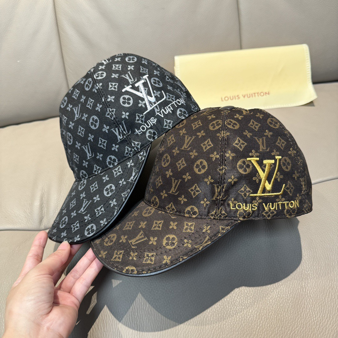 新款出货配盒子布袋，LV(路易威登)新款原单棒球帽，老花刺绣，1:1开模订制，原版老花面料，重工刺绣，做