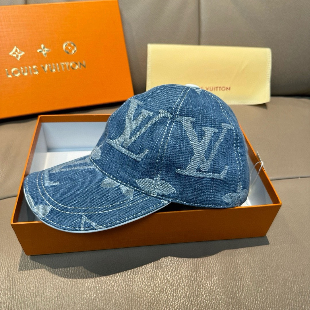 配盒子布袋，LV(路易威登)新款原单棒球帽，大logo提花，1:1开模订制，原版牛仔布料，做工细致完美，