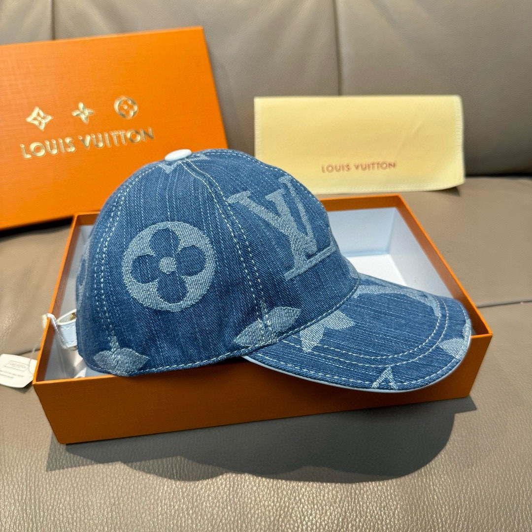 配盒子布袋，LV(路易威登)新款原单棒球帽，大logo提花，1:1开模订制，原版牛仔布料，做工细致完美，
