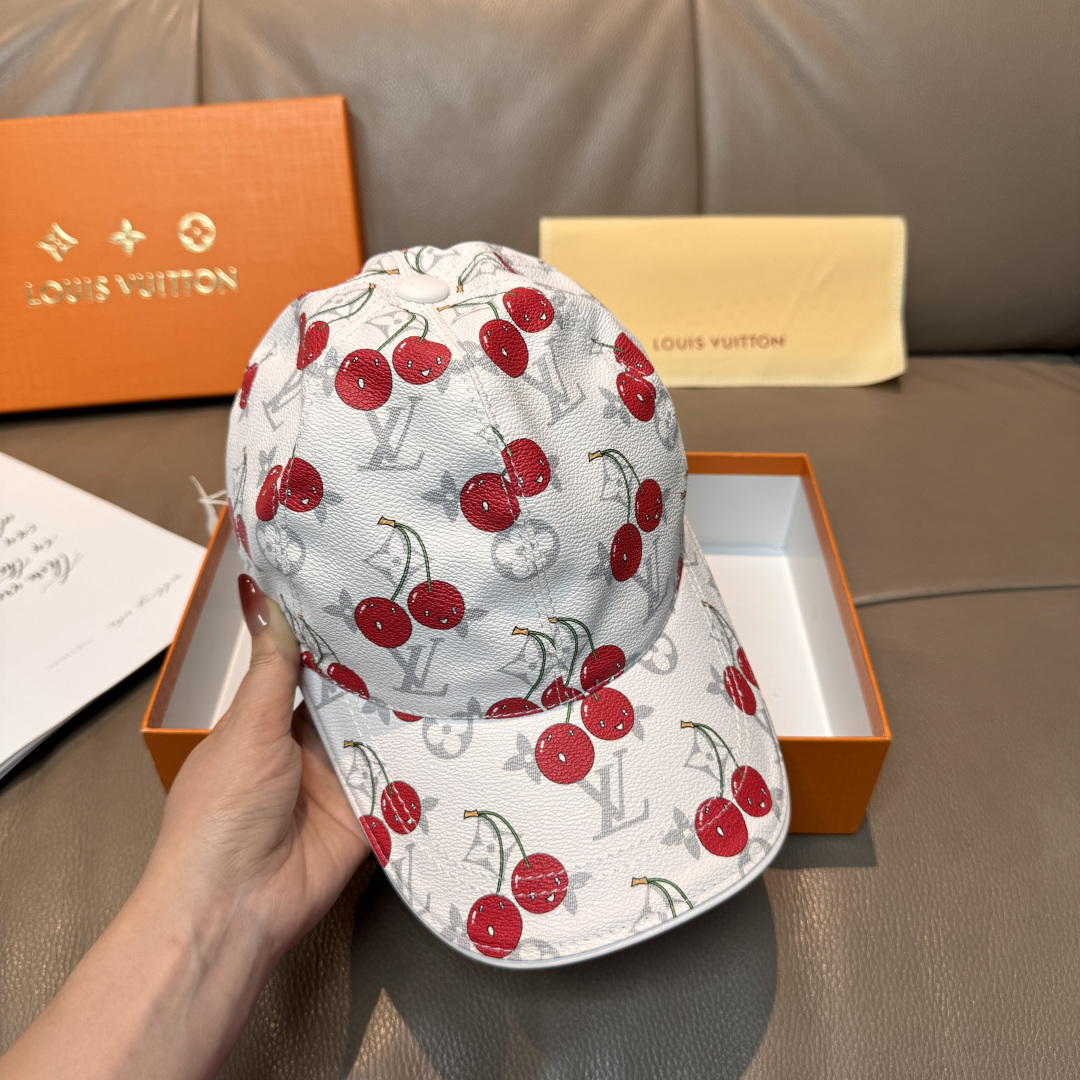 配盒子布袋，LV路易威登新款原单棒球帽，LV小樱桃，专柜1:1开模订制，原版PU面料+头层牛皮，轻盈透气