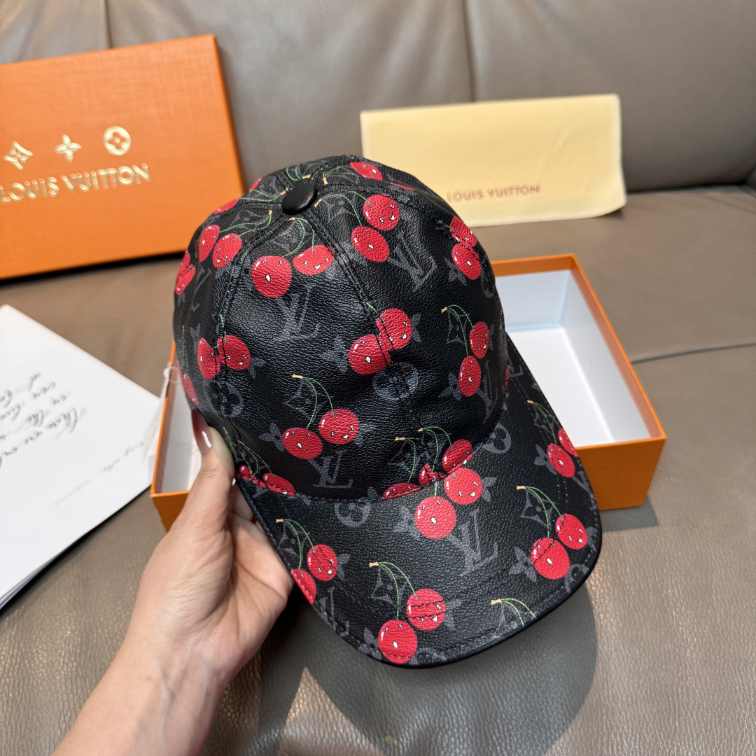 配盒子布袋，LV路易威登新款原单棒球帽，LV小樱桃，专柜1:1开模订制，原版PU面料+头层牛皮，轻盈透气