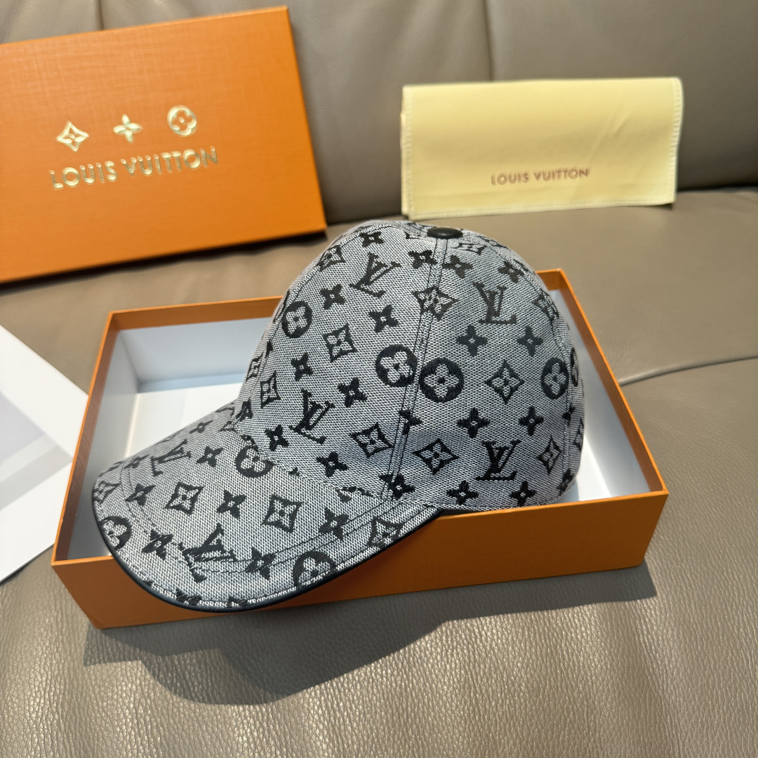 配盒子布袋，LV路易威登新款原单棒球帽，LV牛仔提花，专柜1:1开模订制，原版帆布面料+头层牛皮，轻盈透