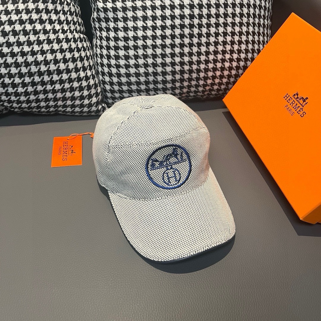 配盒子布袋，HERMÈS (爱马仕)原单棒球帽，经典H，正品开模订制，原版透气帆布面料+头层牛皮，原厂精