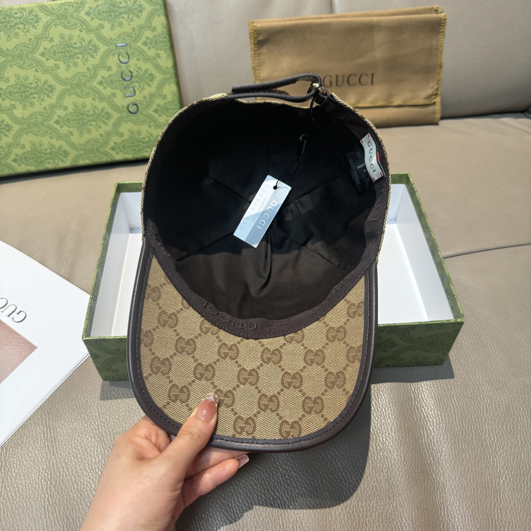 配包装布袋，Gucci(古奇)经典原单棒球帽， 竖条小织带，1:1开模订制，原版帆布料+头层牛皮，真皮包