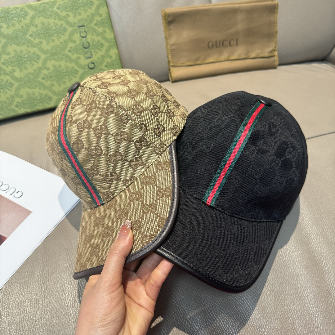 配包装布袋，Gucci(古奇)经典原单棒球帽， 竖条小织带，1:1开模订制，原版帆布料+头层牛皮，真皮包
