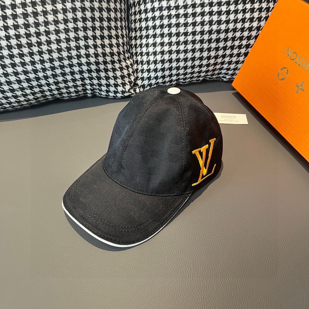 配包装布袋，LV路易威登新款原单棒球帽，经典棋盘格，1:1开模订制，原版专柜布料+头层牛皮，小方格时尚帅