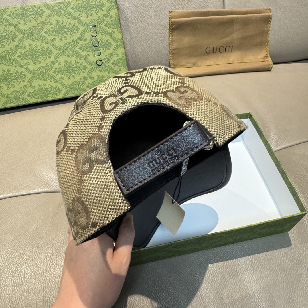 配盒子布袋，Gucci(古奇)新款原单棒球帽， 帆布拼皮，专柜热卖款，1:1开模订制，原版帆布料+头层牛