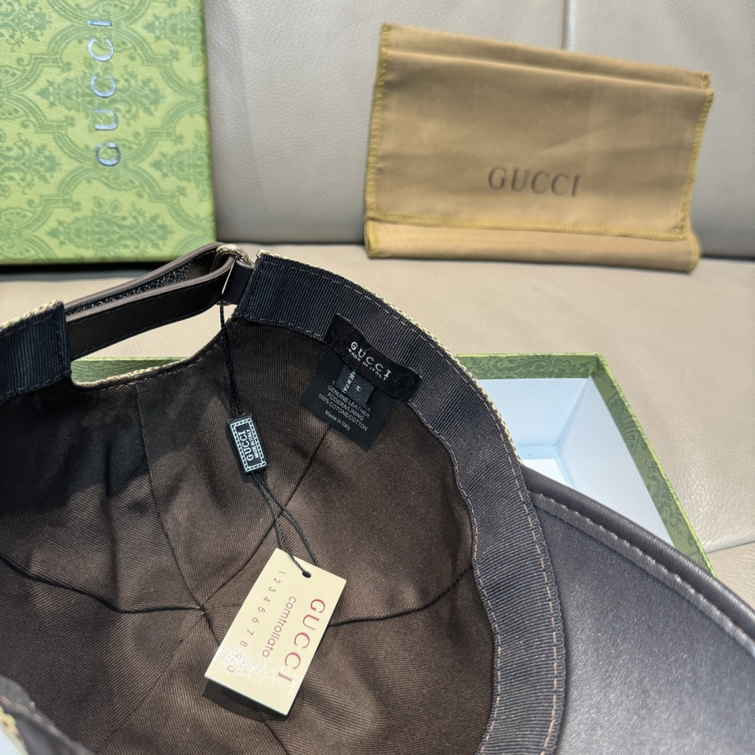 配盒子布袋，Gucci(古奇)新款原单棒球帽， 帆布拼皮，专柜热卖款，1:1开模订制，原版帆布料+头层牛