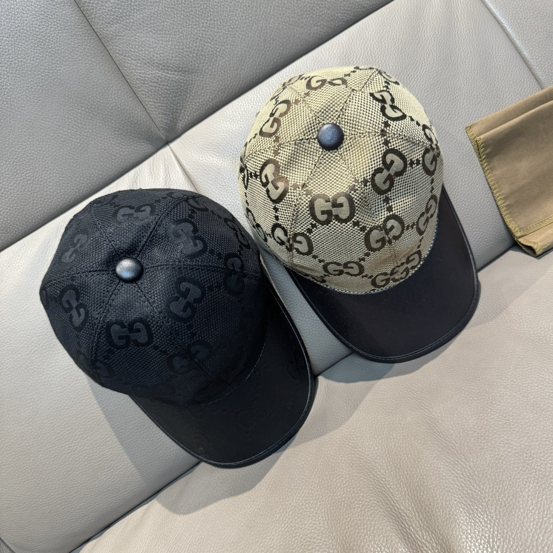 配盒子布袋，Gucci(古奇)新款原单棒球帽， 帆布拼皮，专柜热卖款，1:1开模订制，原版帆布料+头层牛