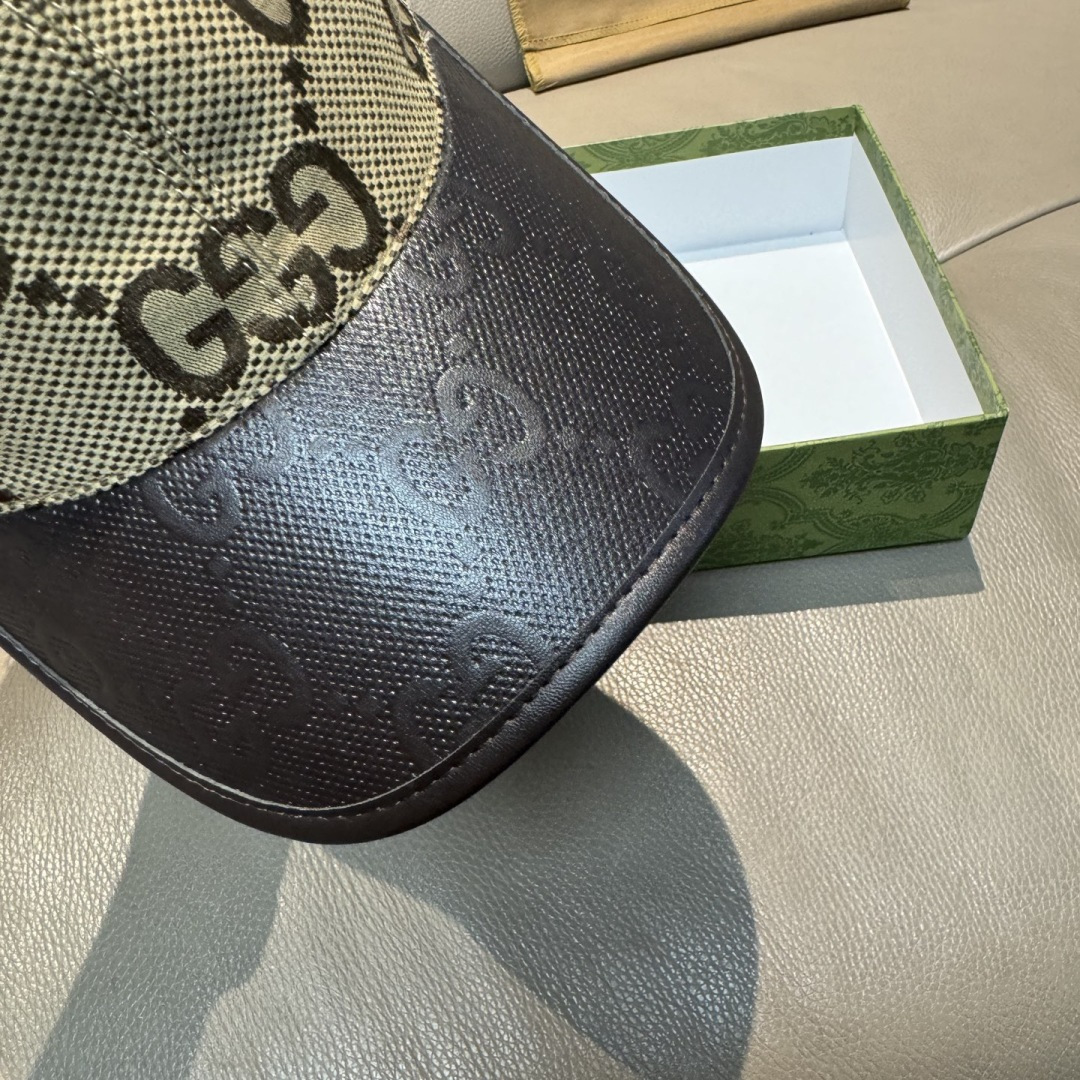 配盒子布袋，Gucci(古奇)新款原单棒球帽， 帆布拼皮，专柜热卖款，1:1开模订制，原版帆布料+头层牛