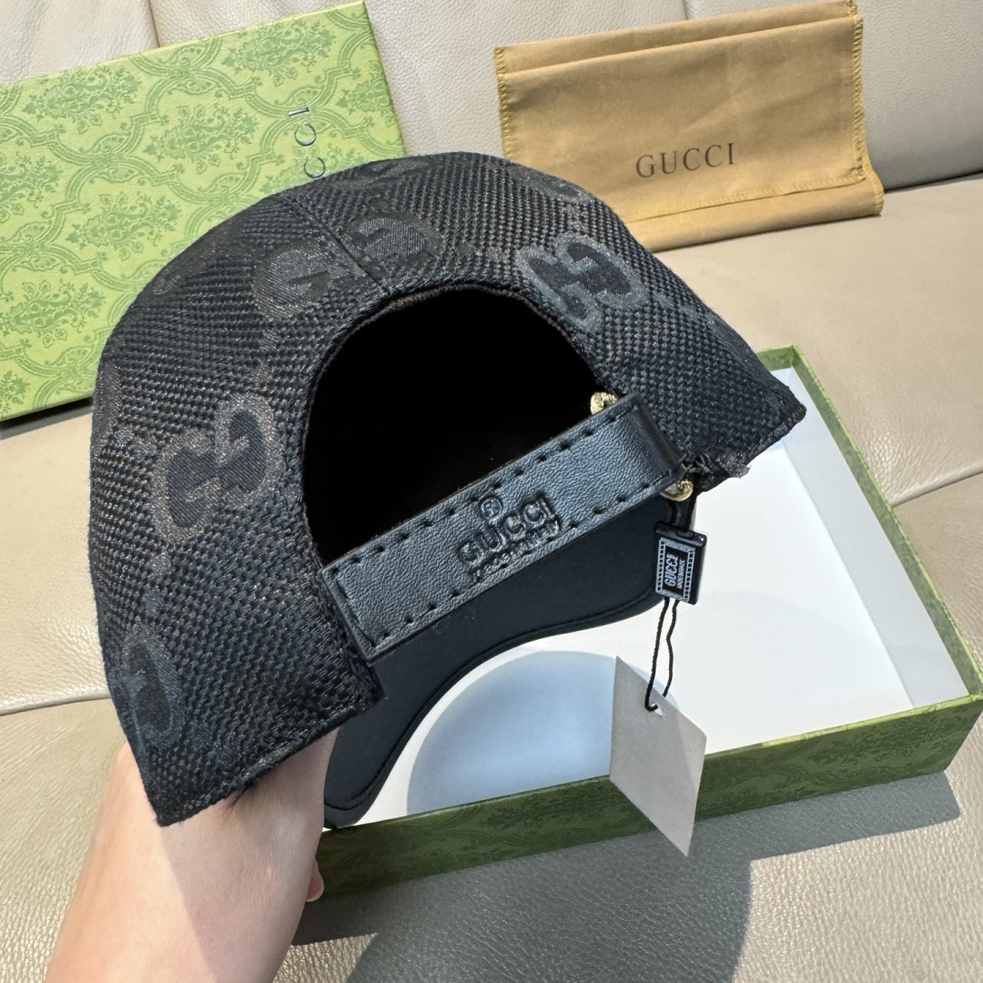 配盒子布袋，Gucci(古奇)新款原单棒球帽， 帆布拼皮，专柜热卖款，1:1开模订制，原版帆布料+头层牛