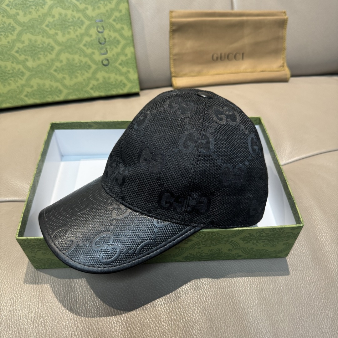 配盒子布袋，Gucci(古奇)新款原单棒球帽， 帆布拼皮，专柜热卖款，1:1开模订制，原版帆布料+头层牛