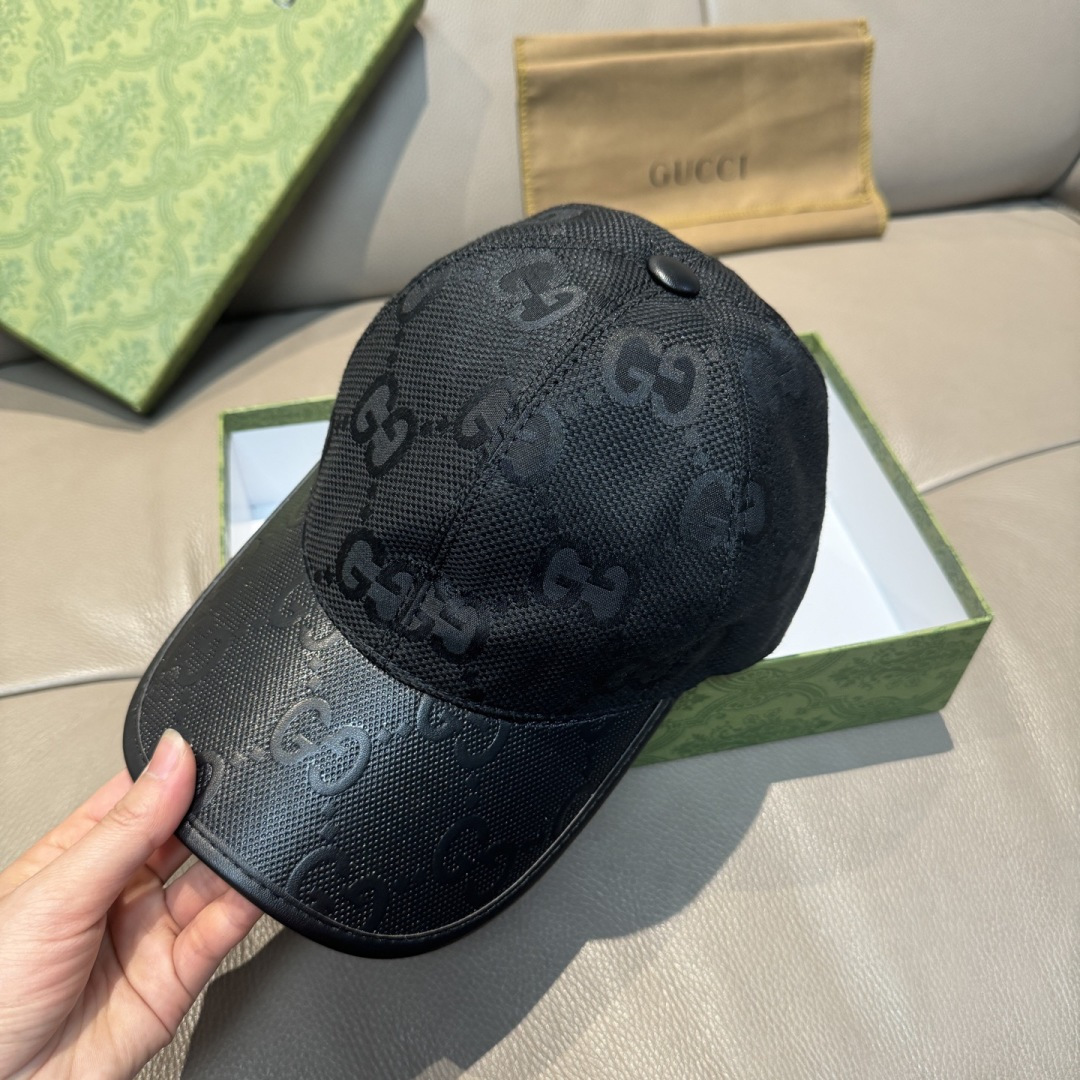 配盒子布袋，Gucci(古奇)新款原单棒球帽， 帆布拼皮，专柜热卖款，1:1开模订制，原版帆布料+头层牛