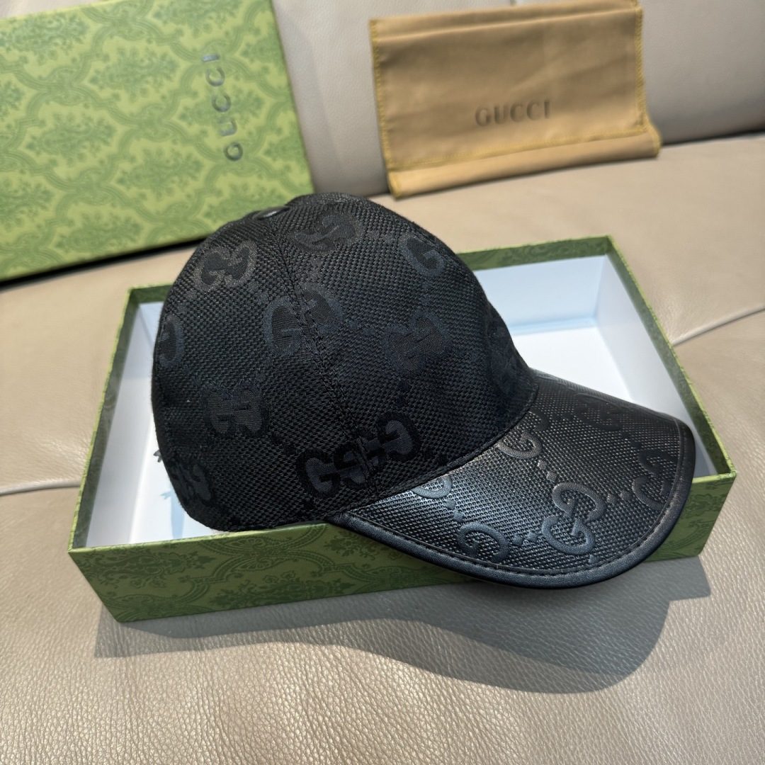 配盒子布袋，Gucci(古奇)新款原单棒球帽， 帆布拼皮，专柜热卖款，1:1开模订制，原版帆布料+头层牛
