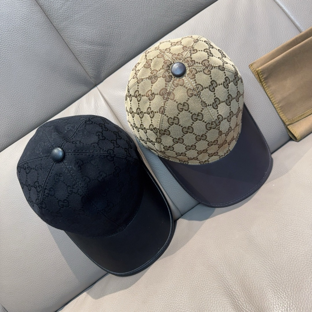 配盒子布袋，Gucci(古奇)新款原单棒球帽， 帆布拼皮，专柜热卖款，1:1开模订制，原版帆布料+头层牛