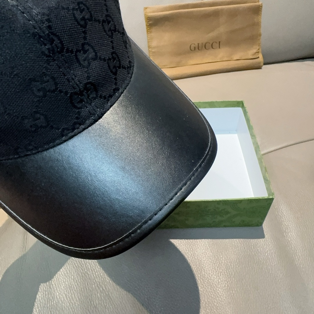 配盒子布袋，Gucci(古奇)新款原单棒球帽， 帆布拼皮，专柜热卖款，1:1开模订制，原版帆布料+头层牛