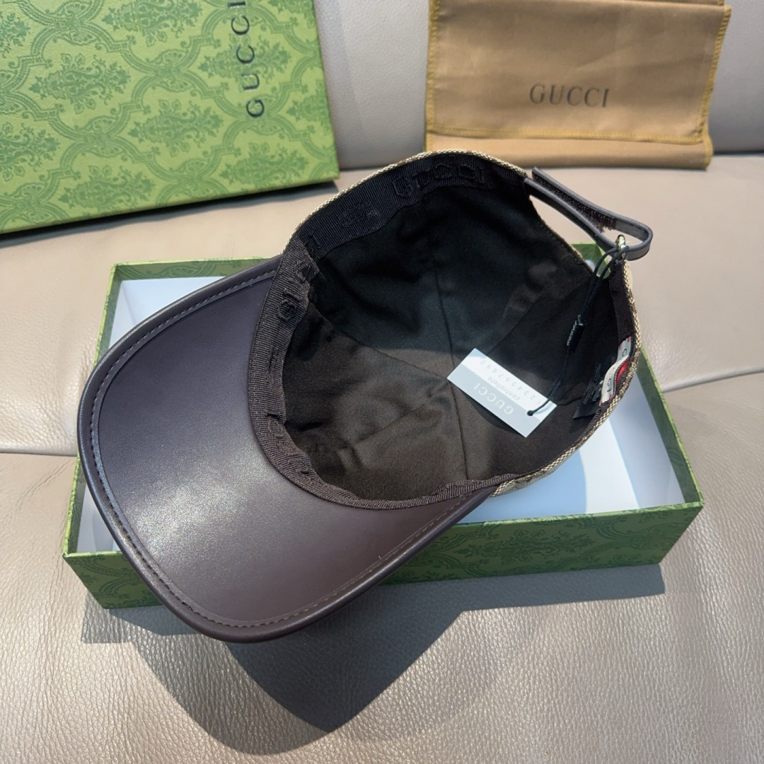 配盒子布袋，Gucci(古奇)新款原单棒球帽， 帆布拼皮，专柜热卖款，1:1开模订制，原版帆布料+头层牛