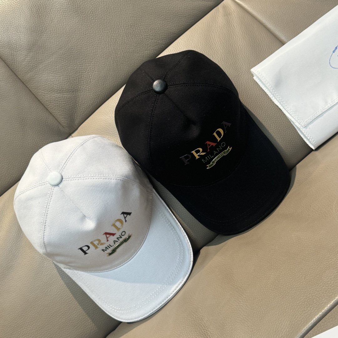 配盒子布袋，Prada(普拉达)新款原单棒球帽， 印字logo，专柜1:1开模订制，原版帆布布料+头层牛
