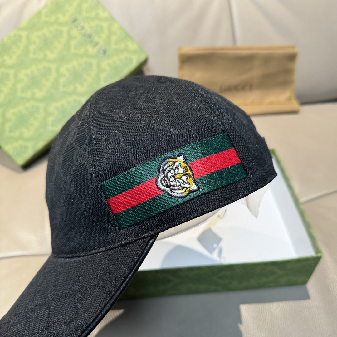 配盒子布袋，Gucci(古奇)新款原单棒球帽， 虎头织带，1:1开模订制，重工刺绣，细节可媲美专柜，原版