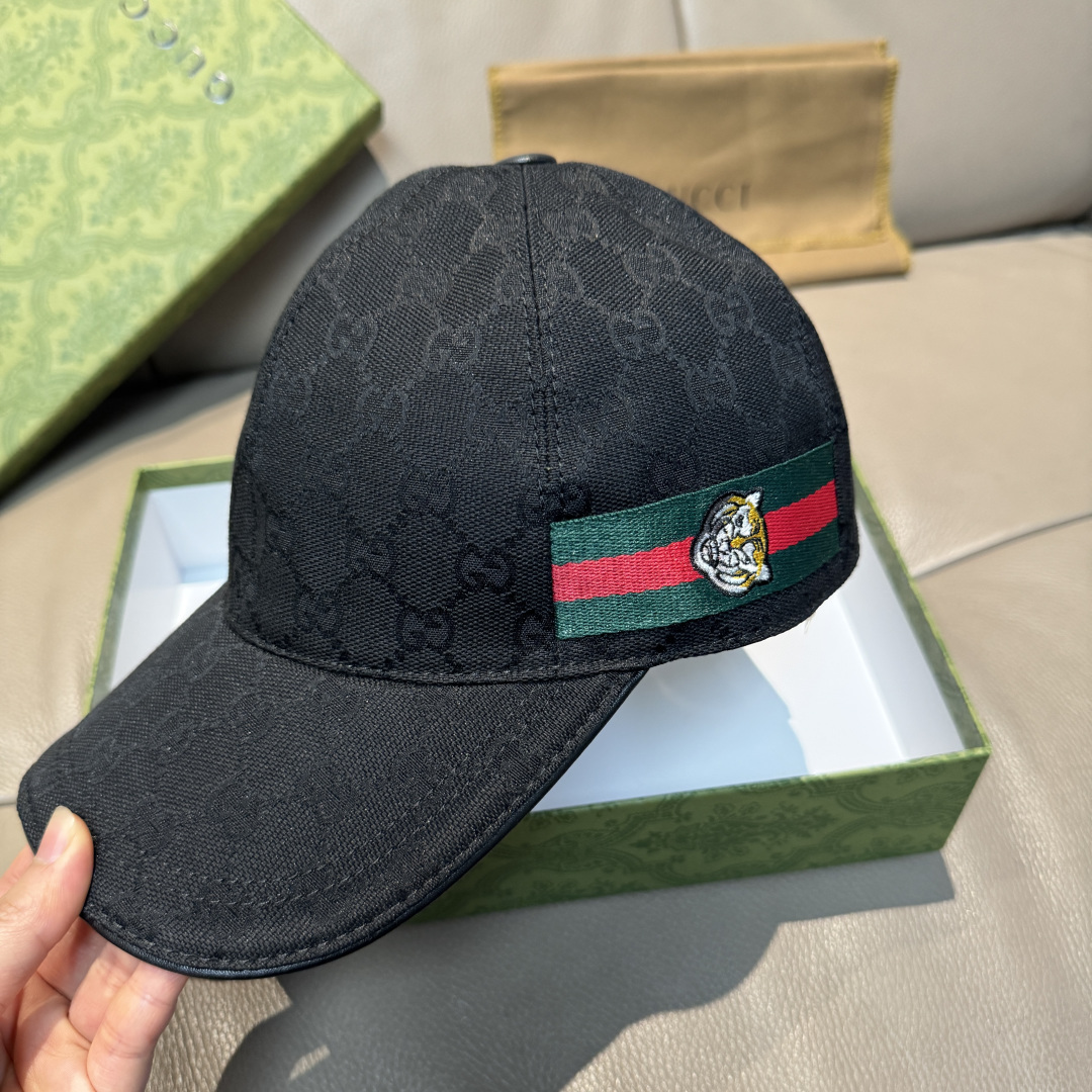 配盒子布袋，Gucci(古奇)新款原单棒球帽， 虎头织带，1:1开模订制，重工刺绣，细节可媲美专柜，原版