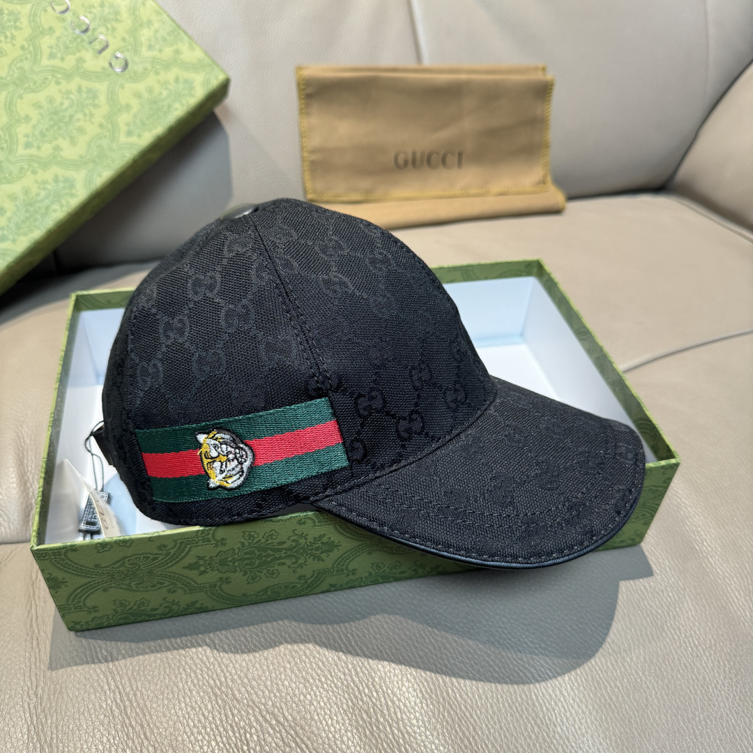 配盒子布袋，Gucci(古奇)新款原单棒球帽， 虎头织带，1:1开模订制，重工刺绣，细节可媲美专柜，原版