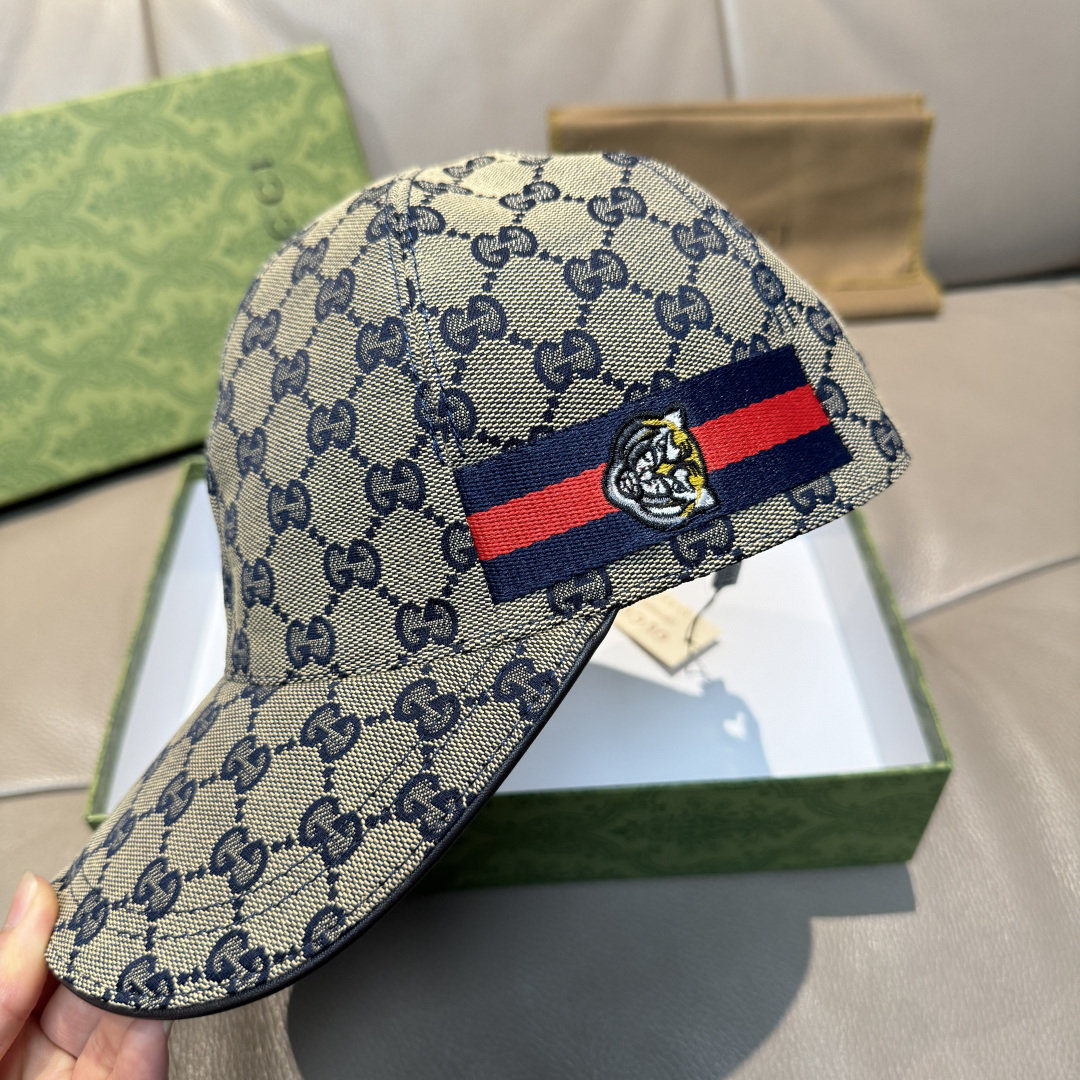 配盒子布袋，Gucci(古奇)新款原单棒球帽， 虎头织带，1:1开模订制，重工刺绣，细节可媲美专柜，原版