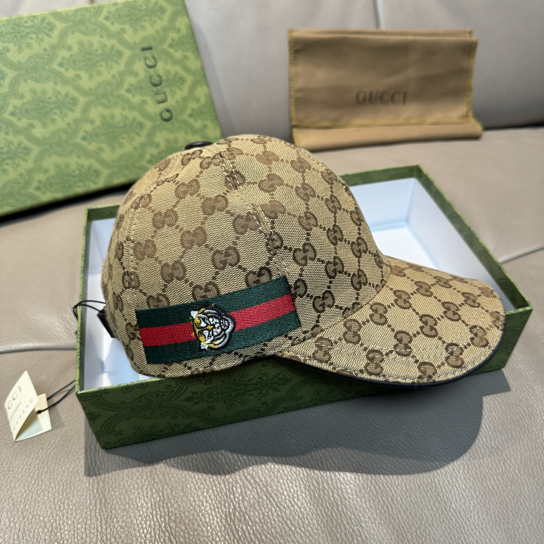 配盒子布袋，Gucci(古奇)新款原单棒球帽， 虎头织带，1:1开模订制，重工刺绣，细节可媲美专柜，原版