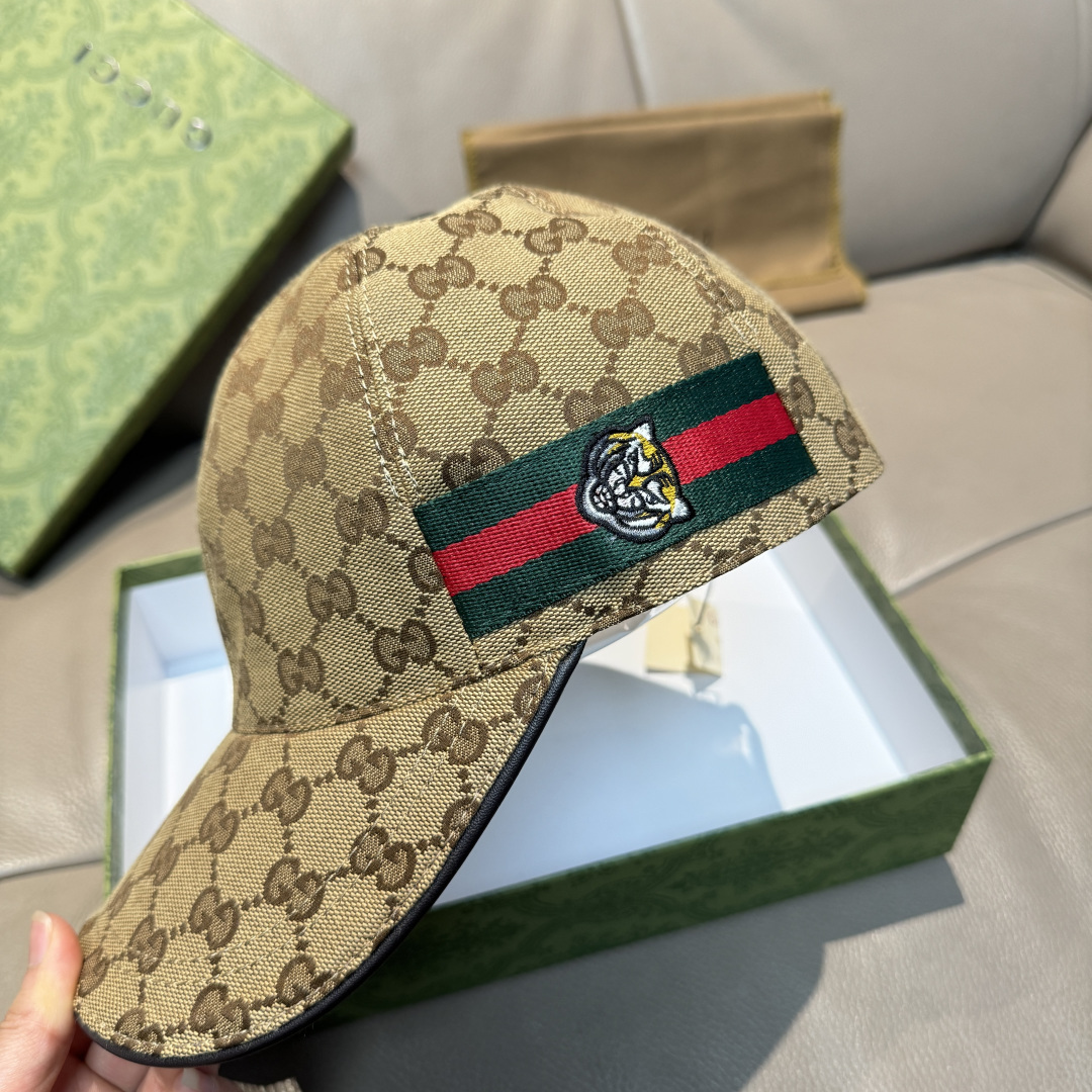 配盒子布袋，Gucci(古奇)新款原单棒球帽， 虎头织带，1:1开模订制，重工刺绣，细节可媲美专柜，原版
