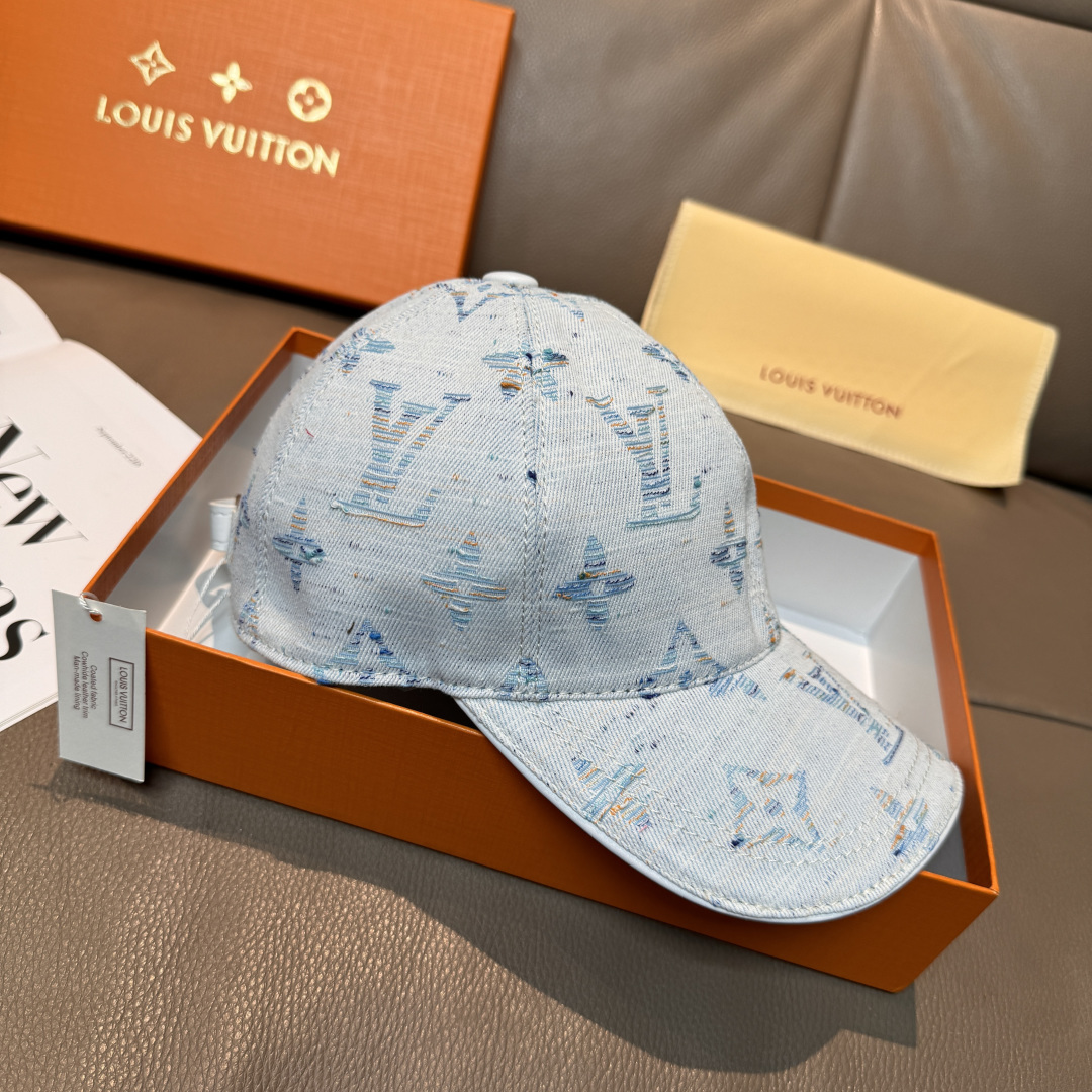 Louis Vuitton 配盒子布袋 LV(路易威登)新款 棒球帽 大logo提花 1:1开模订制 牛仔布料