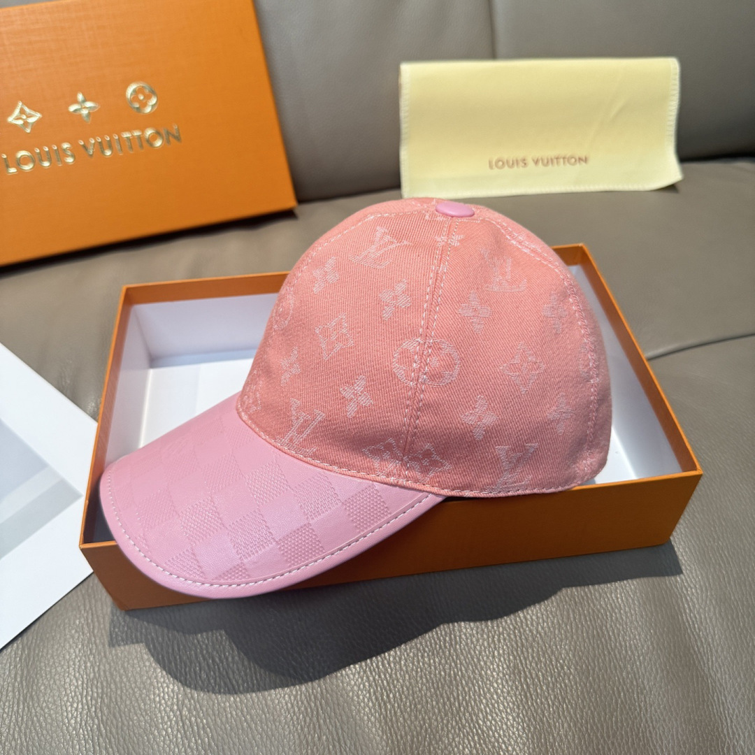 Louis Vuitton 配盒子布袋 LV(路易威登)新款 棒球帽 牛皮压花 1:1开模订制 牛仔布料