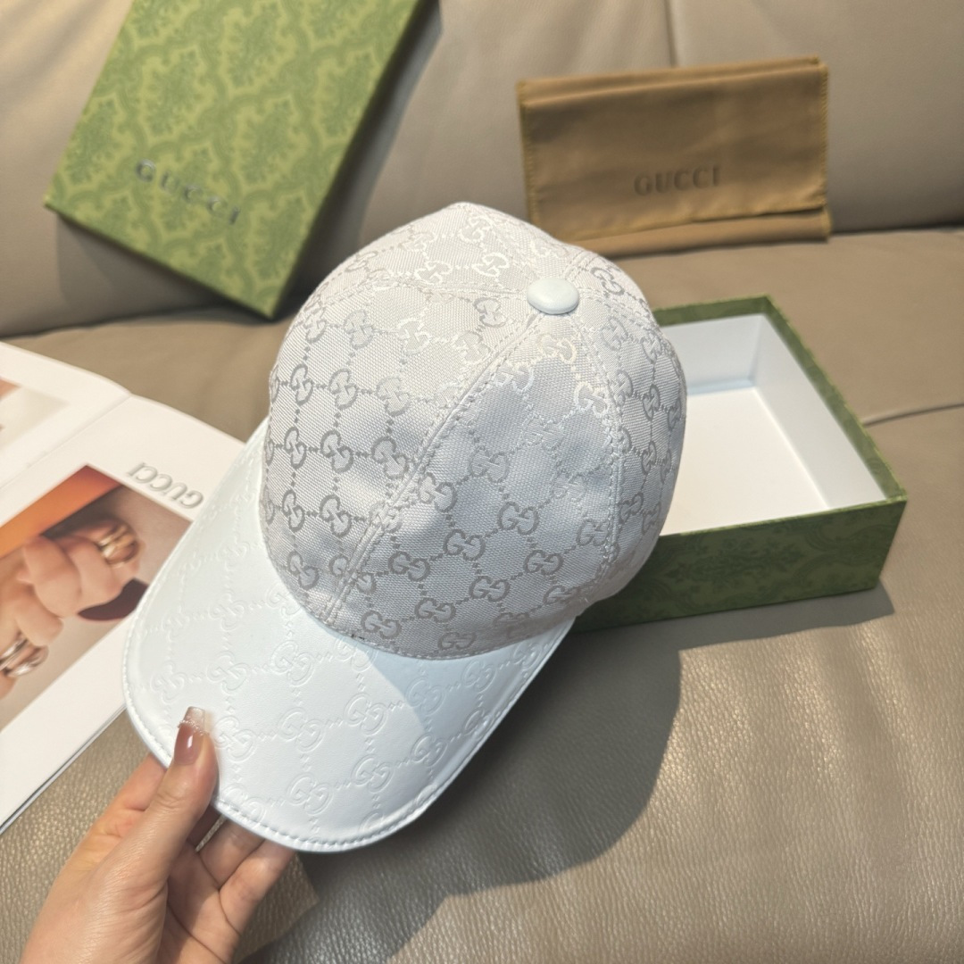 配盒子布袋，Gucci(古奇)经典原单棒球帽，小双G牛皮拼接，1:1开模订制，质量超赞！帽檐头层牛皮压花